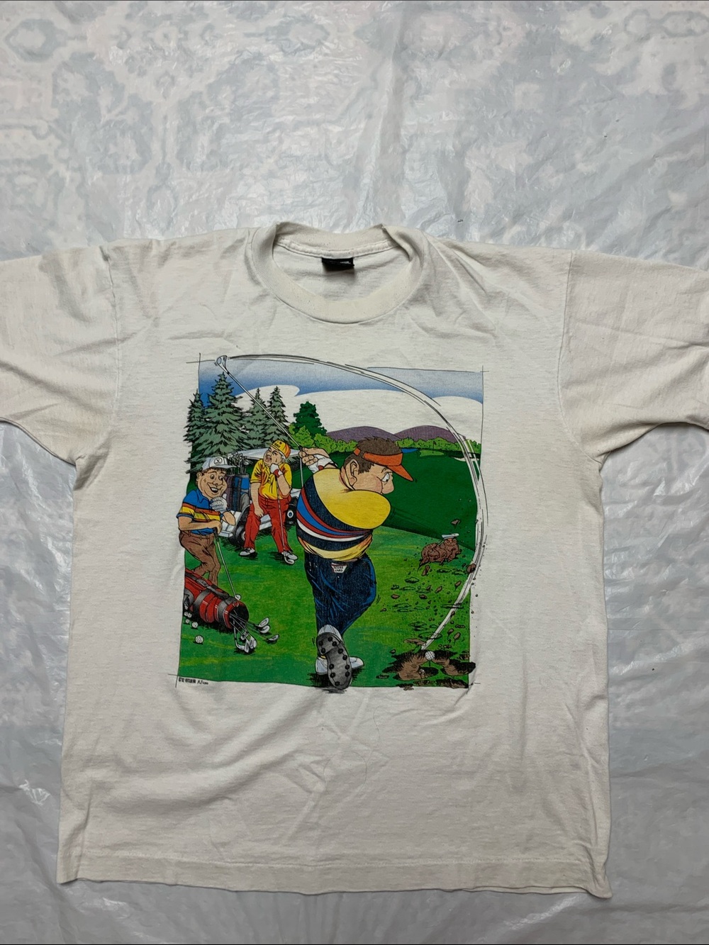 Vintage 90s Single Stitch Made In USA Funny Graphic Print Golf T Shirt Size L
